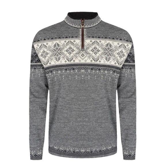 DALE OF NORWAY BLYFJELL SWEATER Sz L GREY WOOL QUARTER ZIP SWEATER NWT $335 - Picture 1 of 16